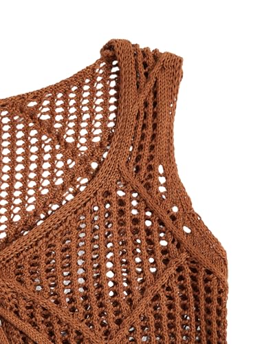 MakeMeChic Women's Cowboy Crochet Fringe Vest Vintage Hollow Out Tie Sleeveless Crop Knit Vest4