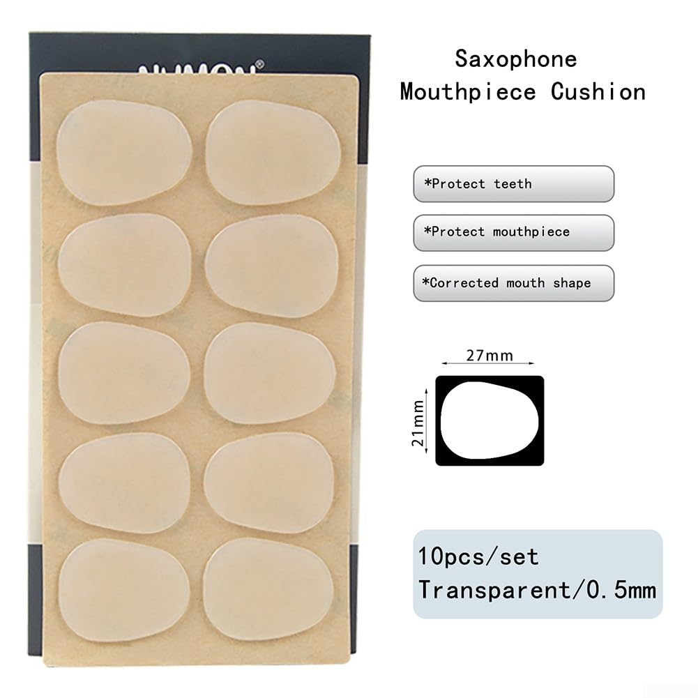 Lot de 10 coussinets pour embouchure de saxophone en silicone de qualité supérieure, protège la tête de saxophone des marques de morsure (saxophone transparent 0,5 mm)
