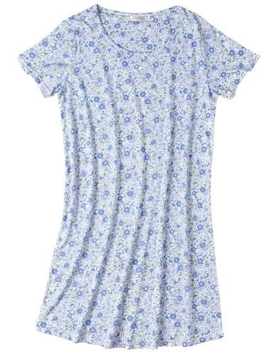Image of ENJOYNIGHT Womens Cotton Nightgown Short Sleeve Sleepshirt Print Nightshirt | Short-Sleeve Crew Neck, Soft Cotton Fabric, Cartoon Printed Sleep Shirt, Loose Fit