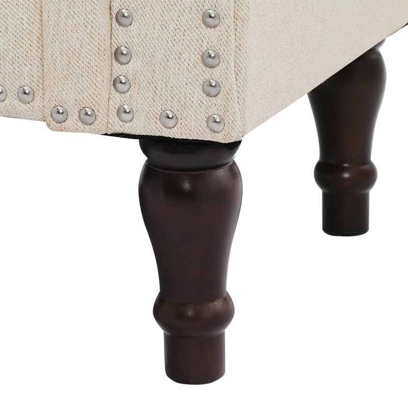 Image of 3-Seater Upholstered Ottoman Bench with Storage | White |62.4 x 20.1 x 20.7 Inch| Elegant Multi-Purpose with 6-Inch Wooden Legs for Living Room, Bedroom, Entryway