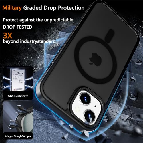 Image of Magnetic iPhone 13 mini,Compatible with Magsafe, Military-Grade Protection,Slim Translucent Matte Shockproof with Anti-Scratch Anti-Fingerprint Phone Cover (Black, iPhone 13mini)