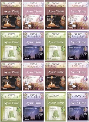 アーユルタイム Ayur Time バスソルト 入浴剤 アロマ お試し まとめ買い 当店オリジナルカード付き (4種セット計16個)