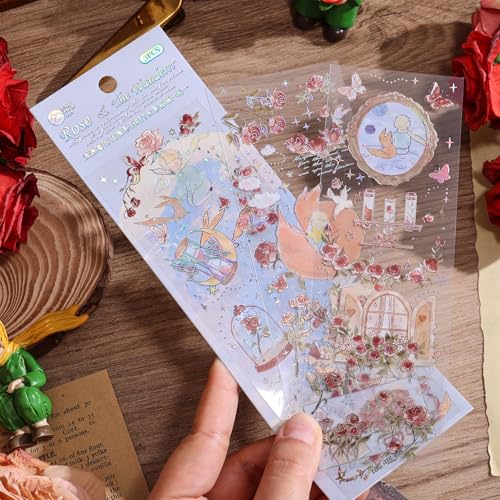 Image of 12 PCS Flowers Rose Themed Sticker, Decals for Scrapbook Supplies Bullet Junk Journal Bottles Planner Laptops DIY Scrapbooks Journals Phone Case Decoration Gifts Rewards