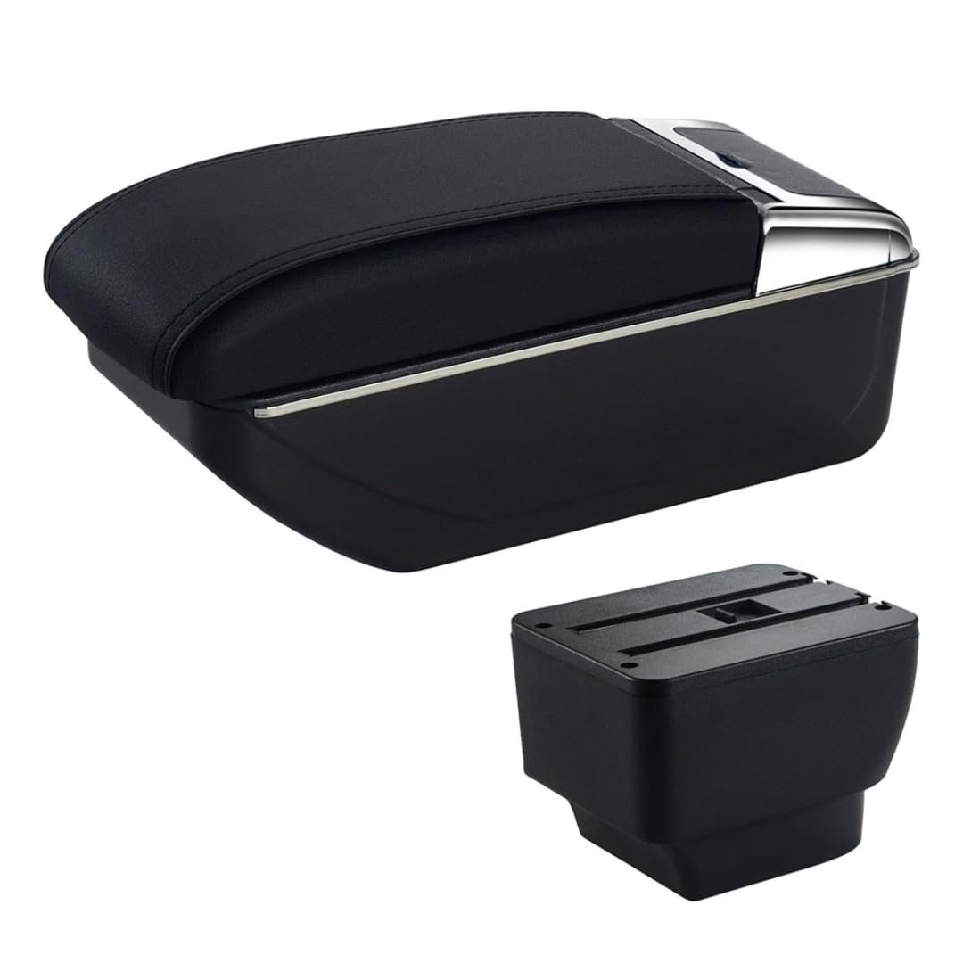 Toiumops Armrest for Mazda 2, Car Armrest Box Center Console Store Box(A2 Black Line No USB)