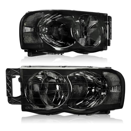 Image of OEDRO Headlights Assembly Replacement Compatible with 2002 2003 2004 2005 Dodge Ram 1500 Pickup 03 04 05 Dodge Ram 2500 3500 Pickup Smoke Lens