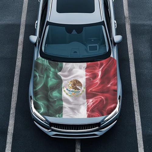 Image of Renewold Mexican Flag Aesthetics Car Hood Cover Protector Hood Covers for Cars Indoor Outdoor Festival Decor Wrap Blanket Women Men Automotive Exterior Accessories