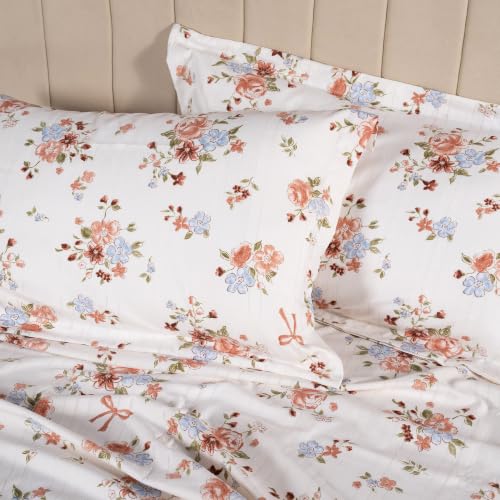 Image of Home Elegance from House of Mytrident | Linen Feel Bed Sheet for Double Bed King Size with Two Pillow Covers | Ultrasoft | Floral 274cm x 250cm | myTrident - Luna Brown