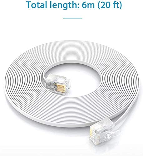 MAOZHOU 6m White Flat Telephone Extension Cable for Landline Fax, Modem - 6P4C to 8P8C Connector, 6 meters - Image 2