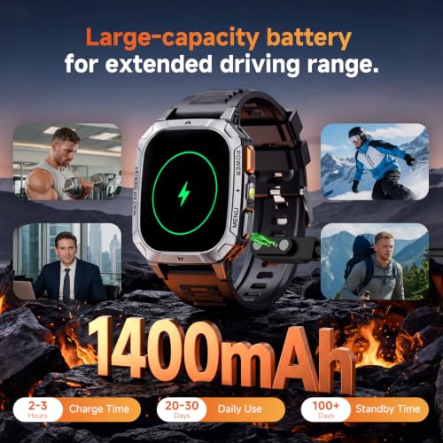 Image of Smart Watches for Men, 1400mAh Military Smart Watch with LED Flashlight, 2.01 inch Fitness Tracker, Bluetooth Call, 100+ Sports, Heart Rate SpO2 Sleep, IP68, Smart Watch for Android Phones & iPhone