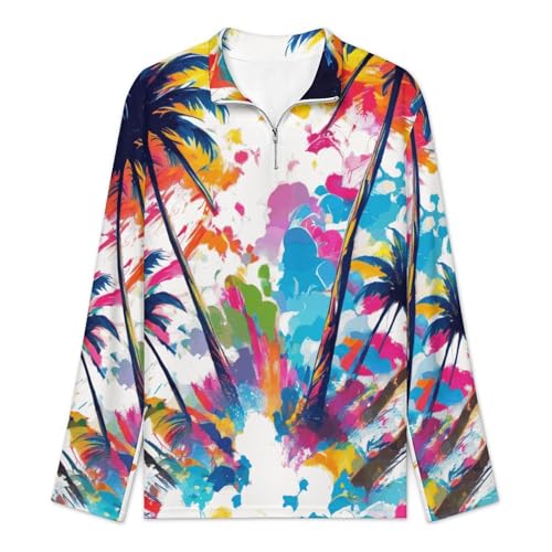 Tropical Palm-Trees Men's Polo- Sweater Long Sleeve Lightweight Convenient Pullover Sweater2