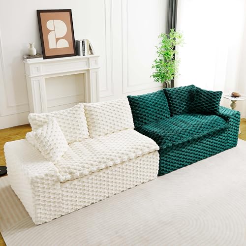 Image of KEIKI 120 inch Modular Boneless Couch Full Chaise for Bedroom, 4-Seater Sectional Couches for Living Room Furniture, Deep Seat Soft Lounge Sofa Bed for Small Space Apartment Pet Friendly, White Green