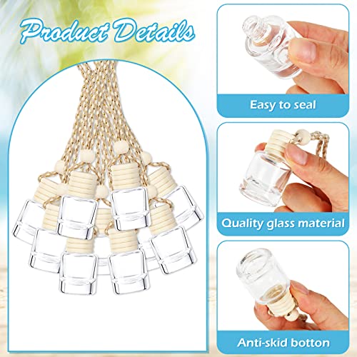 Image of Whaline 30 Pcs Oil Air Freshener Diffuser Car Hanging Bottles Empty Glass Perfume Bottle Pendant with Funnel Pipette for Essential Oils Fragrance Aromatherapy Vials Ornament Interior Decoration,8 ML