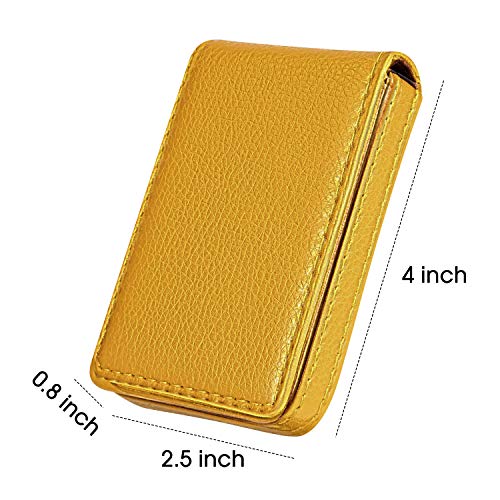 Image of Outus 2 Pieces Business Card Holder, PU Leather Business Card Case Pocket Wallet with Magnetic Shut for Christmas Gift Men Women(Yellow and Pink,Classic)