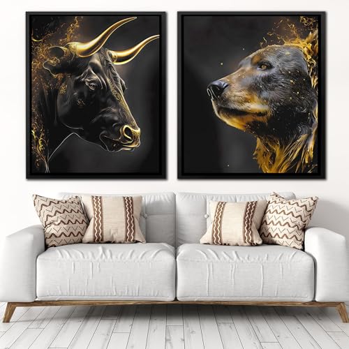 Ensemble de 2 pièces Golden Bull & Bear affiche de décoration murale salon et bureau 40x60cm