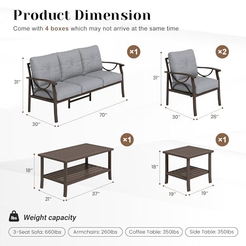 Image of FansaFurn 5-Pieces Outdoor Patio Furniture Set, Outdoor Metal Sectional Furniture with Cushions, Outdoor Conversation Seating Set with Coffee Table for Garden, Balcony, Deck, Backyard, Grey