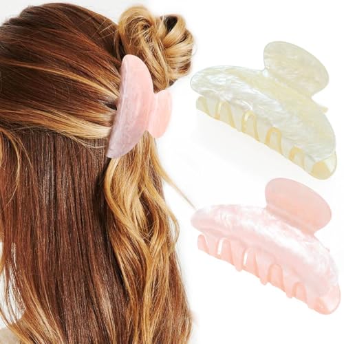 CAKURE Claw Clips Pink Hair Clips Acrylic Hair Claw Clips Hair Accessories for Women and Girls (Pack of 2) (e-beige&pink)