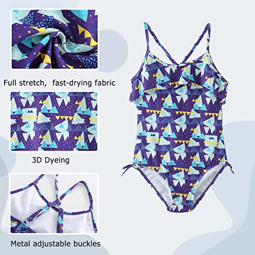 Image of Girls One Piece Swimsuits Halter Bathing Suits Summer Ruffler Swimwear 2-14 Years