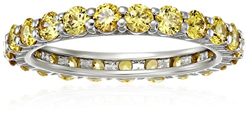 Platinum-Plated Sterling Silver Golden Yellow All-Around Band Ring made with Swarovski Zirconia, Size 6
