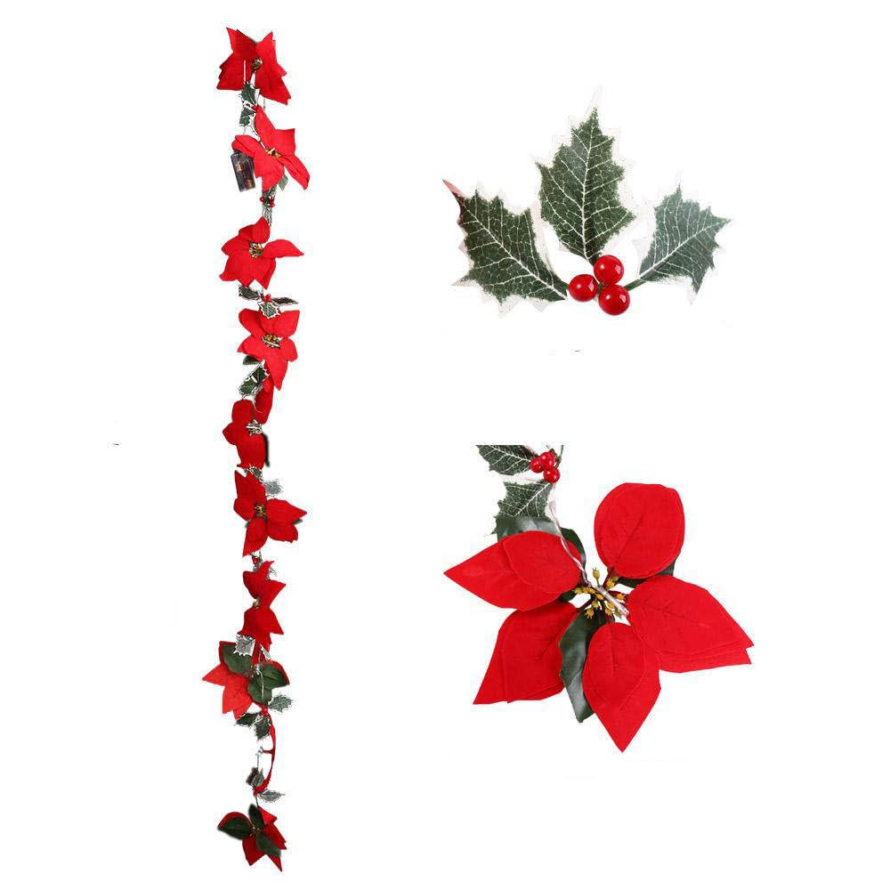Garland Light String 1Set 20 LED Artificial Poinsettia Christmas Flowers Garland String Lights Xmas Tree Ornaments Christmas Decoration Home Party