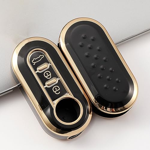 HIBEYO Car Key Case Fits Fiat Key Cover Silicone Cover Protective Case for Fiat 500L Ducato Panda Punto Bravo Ducato Musa Flip Key Ring Remote Key Flip Black - Image 4
