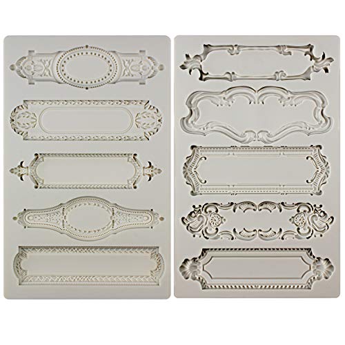 Musykrafties Moldes de silicona de estilo barroco, 2 unidades para placas y etiquetas de objetos