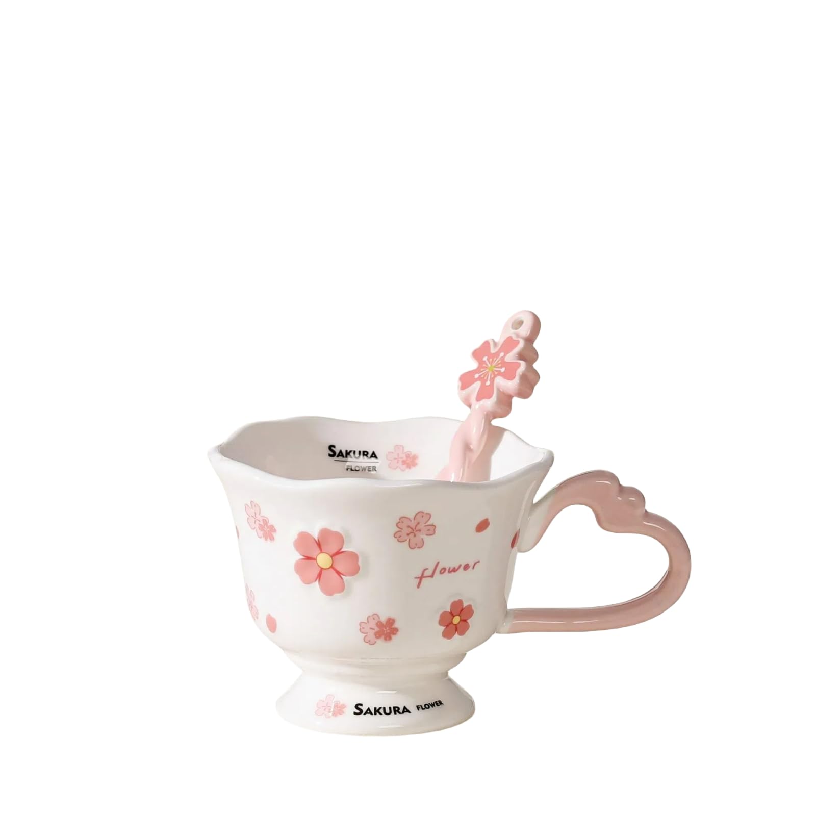 350ml Sakura Ceramic Cup Coffee Cup with Spoon High Value Mug is Suitable for Latte, Hot Tea, Cappuccino, Cocoa, Soup, Dishwasher, Microwave Safe