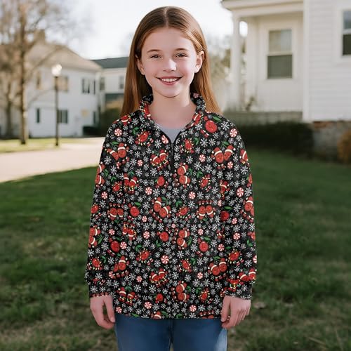 Image of AmzPrint Girls Graphic Quarter Zip Coat Long Sleeve Lightweight Oversized Athletic Running Hoodies For Kids Teen Girls