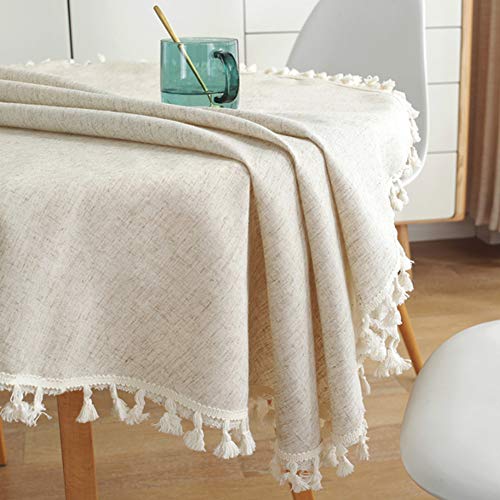 meioro Rond tafelkleed, effen tafelkleed, tafelkleed met kwastjes, katoenen tafelkleed, multifunctioneel, binnen en buiten - Image 5