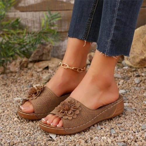 Womens Wedge Sandals 2025 Flower Boho Non-Slip Open Toe Slides Comfortable Breathable Platform Sandal Slippers Beach Sandals2