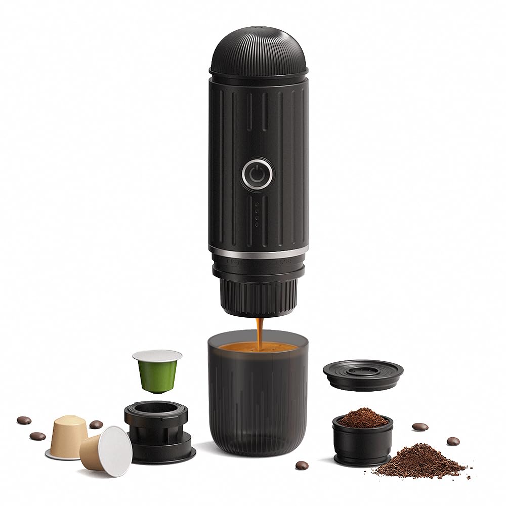 Macchina Per Caffè Espresso Portatile Elettrica 9 Bar, Compatibile Con Cialde NS E Caffè Macinato - Ideale Per Viaggi, Campeggio, Trekking