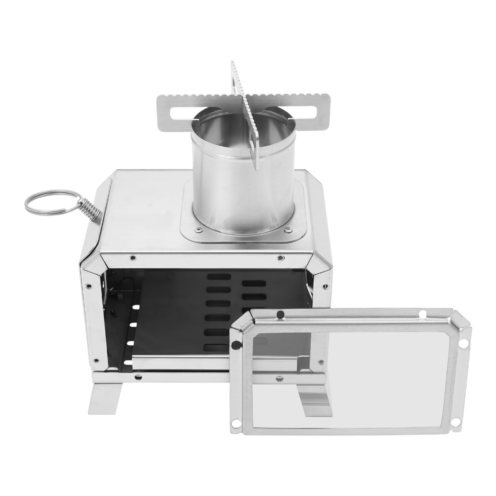 Fornello da campeggio in legno – Fornello portatile a legna in acciaio inox con finestra a vista, per esterni, escursioni, barbecue, compatto 25,9 x 18,5 x 12,8 cm, con borsa per il trasporto