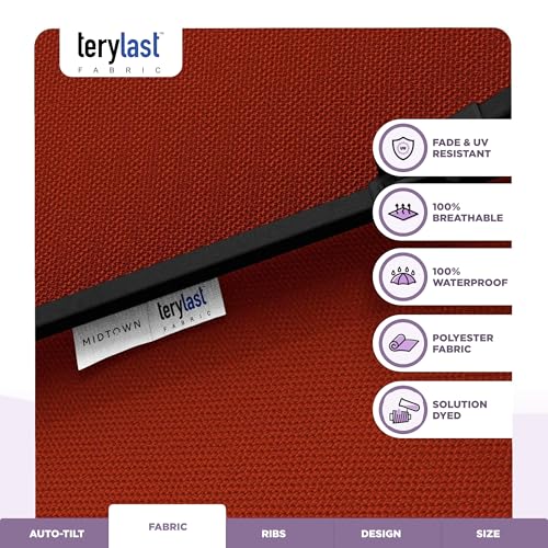 Image of Midtown Umbrellas - 10-Year-No-Fade 9 Ft Patio Umbrella with Terylast Fabric, Auto-Tilt Aluminum Frame and 8 Reinforced Ribs for Deck, Pool, Garden & Beach - Apple Red Canopy, Black Pole