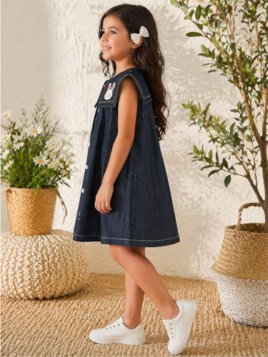 Image of superminis Girls Denim Solid Color Half Sleeves Dress with Embroidered Pocket (1 Dress)