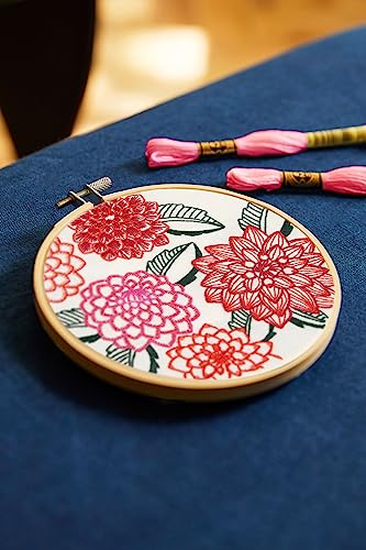 DMC - Kit de Broderie Dahlias TB198 – Marie-Dominique Procureur | Niveau Débutant | Fleurs Modernes en Rouge & Rose | 7 Échevettes de Fil Tambour 14,5 cm |...