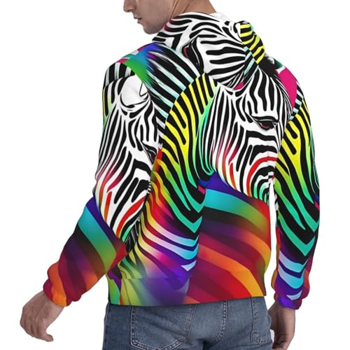 Colorful Rainbow Zebra Men'S Casual Sweatshirt Hoodie, Long Sleeve Hooded Pullover With Pocket And Drawstring4