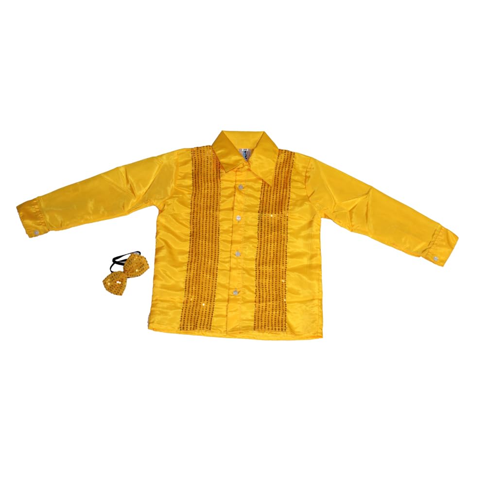 Kaku Fancy Dresses Dance Costume Shinning Shirt With Bow Tie for Kids | Sequin Work School Annual Function & Theme Party's Shirt for Boys (ONLY SHIRT)