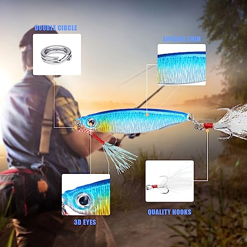 Metal Sea Fishing Lures,5PCS Fishing Spinners Sequins Spoons with Treble Hooks,Shiny Sea Sinking Hard Baits for Trout Bass Pike Perch 30g*5pcs - Image 2