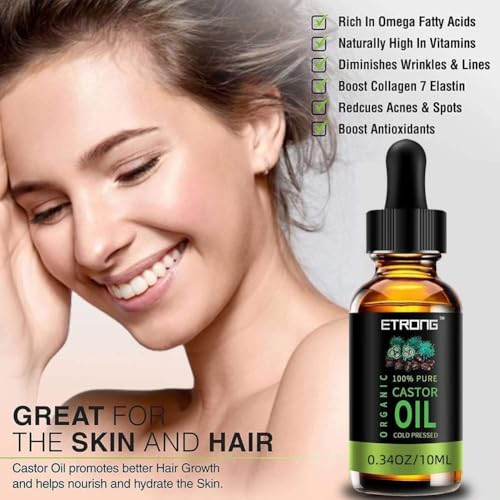 ETRONG Organic Castor Oil,Pure Cold Pressed Castor Oil for Eyebrows,Eyelashes,Hair Growth,Nails,and Skin with 1 Set of Eyebrow&Eyeliner Brushes (10 ml) ETRONG Organic Castor Oil,Pure Cold Pressed Castor Oil for Eyebrows,Eyelashes,Hair Growth,Nails,and Skin with 1 Set of Eyebrow&Eyeliner Brushes (10 ml)