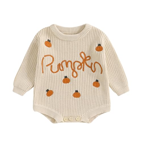 Image of Polinkety Newborn Baby Girls Boys Sweater Rompers Halloween Clothes Long Sleeve Cute Toddler Fall Winter Bodysuits