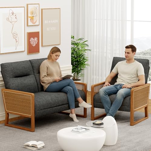 Sillón plegable gris con reposabrazos de ratán miniatura 4