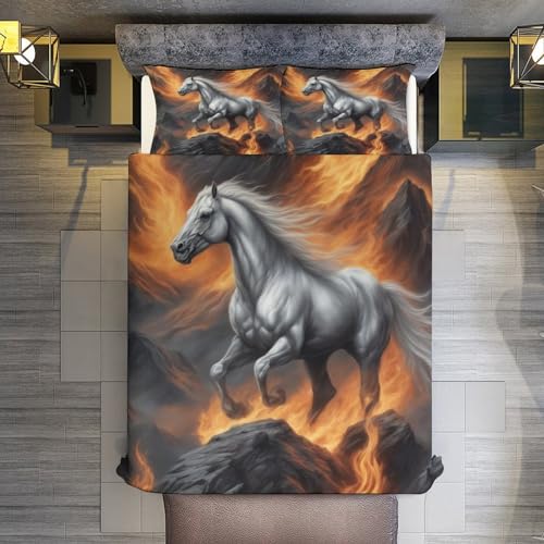 Ensemble housse de couette cheval 3D 200x200cm lit double ado - 3