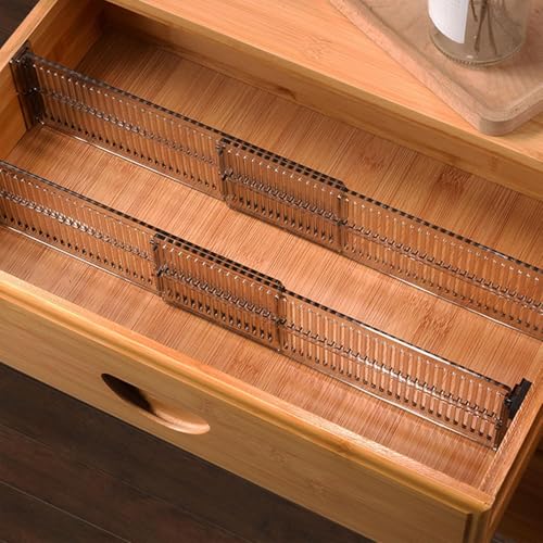 Image of Adjustable Clear Drawer Dividers for Organized Storage - Expandable Plastic Separators for Kitchen, Bedroom, and Office Drawers, Easy to Install, Non-Slip, Space-Saving Organizer Solution