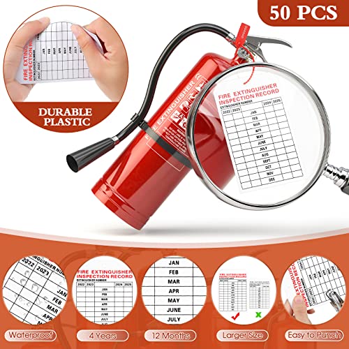 101 Pieces Monthly Fire Extinguisher Inspection Tags 2022 4 Years Maintenance Tags and Plastic Tamper Seals Numbered Security Tags with Handheld Hole Puncher (Red, White,Fire Extinguisher)