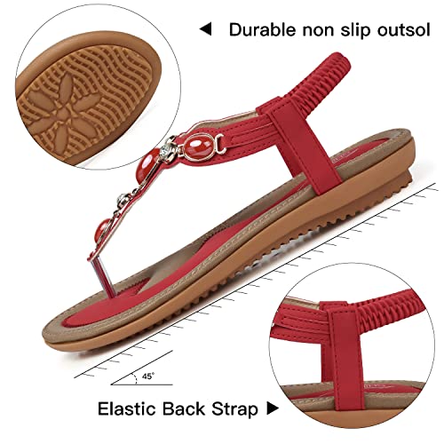 Image of SHIBEVER Dressy Flat Women Sandals: Comfortable Summer Thong Flats Sandal | Arch Support Walking Ankle Strap Dress Rhinestone Bling Womens Sandal - All Day Comfort Casual Beach Boho Women's Shoes