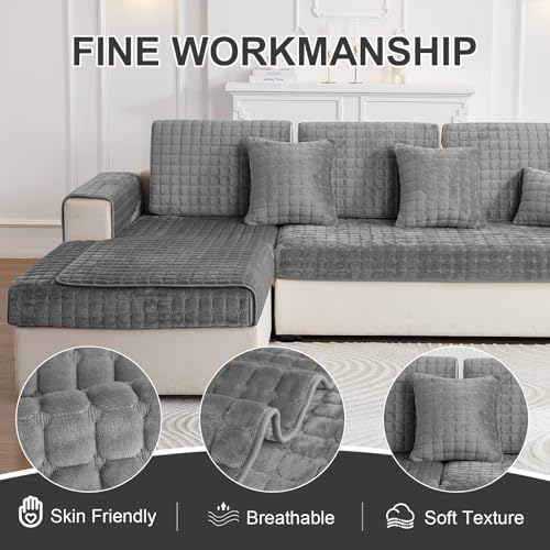SHANNA Flanell Sofabezug 1 2 3 4 Sitzer Sofabezüge Couch Überzug L Form Ecksofa Sofa Couch Überwurfdecke, Sofahusse Sofaüberwürfe rutschfest Sofa Abdeckung (Dary Gray, 70 * 70cm Stückweise Verkauft)