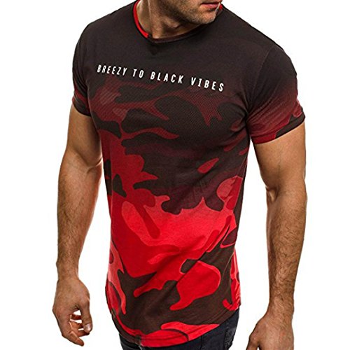 Camisetas Hombre Manga Corta,Venmo Moda Personalidad Camuflaje Hombres Casual Slim Manga Corta Camisa Blusa Superior (Rojo, L)