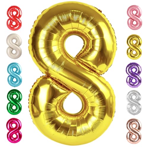 Image of Number 8 Balloon Birthday Decorations, 40In Gold Balloons for Men Women | Eye-catching Appearance, Perfect Decorative Centerpieces, Convenient Self-sealing Structure, Widely for Various Occasions