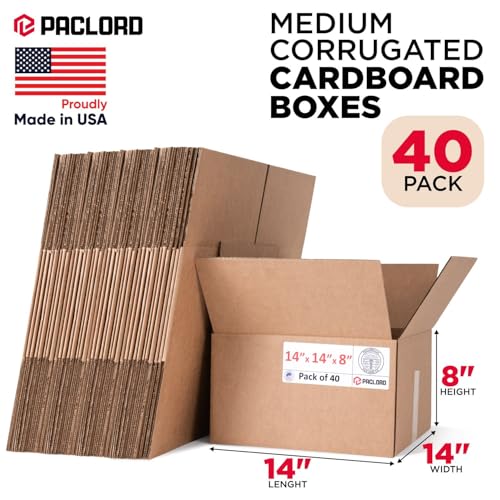 Image of Medium Cardboard Boxes 14 inchL x 14 inchW x 8 inchH (Pack of 40) - USA-Made Packing Boxes for Moving, Shipping, or Storage - USPS, UPS, FedEx Approved - Professional Packing Supplies for Moving | USA-Made Packing Boxes for Moving, Shipping, or Storage - USPS, UPS, FedEx Approved - Professional Packing Supplies