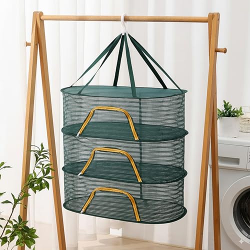 Bofular 物干しネット 食品乾燥網 ダークグリーン 40x60x66cm 3段 大型 防虫 折りたたみ ベランダ 室内 風通し 多機能 ドライフルーツ 干し野菜 魚干し 収納 多層対応 lsw01ml3