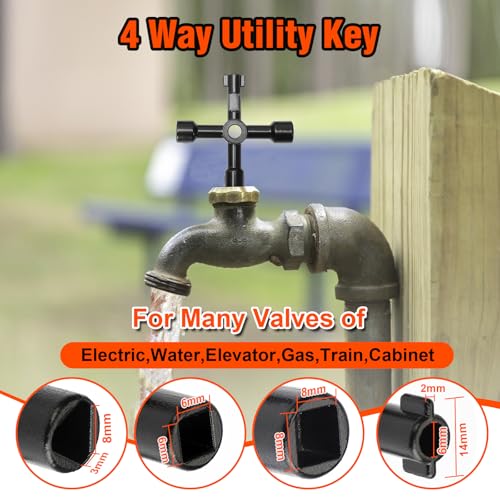 Image of Eapele Water Meter Key 16 inch Enforced Steel T-Handle With 4-way Multi-Functional Universal Cross Key